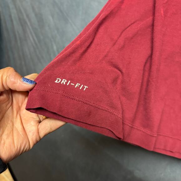 Nike Dri-Fit Burgundy Shirt Trashed Skater Grunge Performance Just Do It Swoosh - Picture 11 of 14
